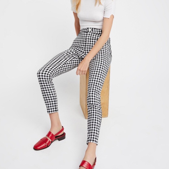 Free People Pants - Free People gingham high waisted stretch pants